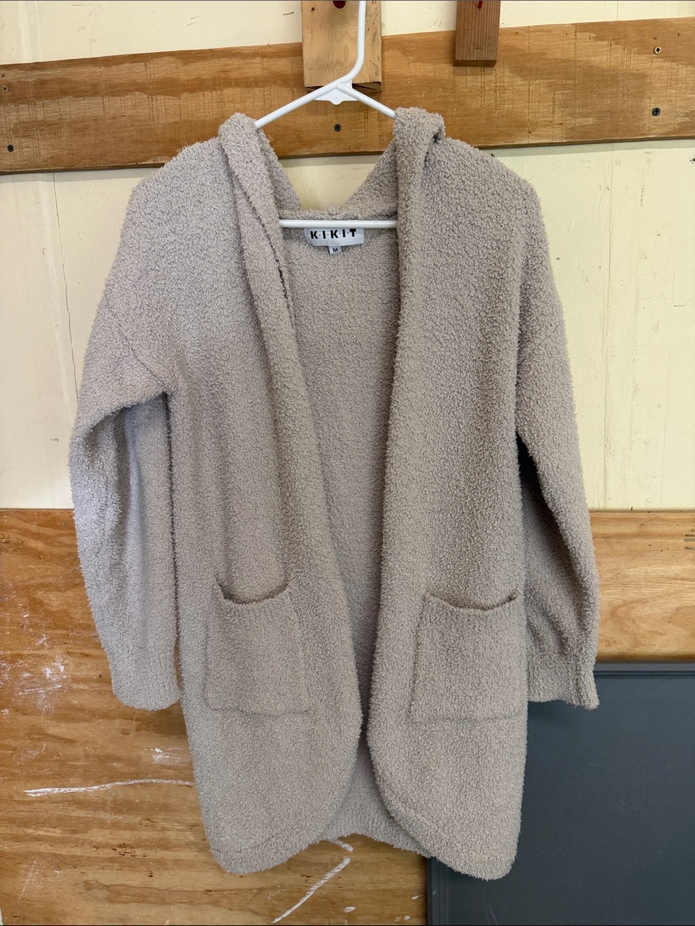 KIKIT Taupe Hooded Teddy Cardigan - Cozy Women's Shrug